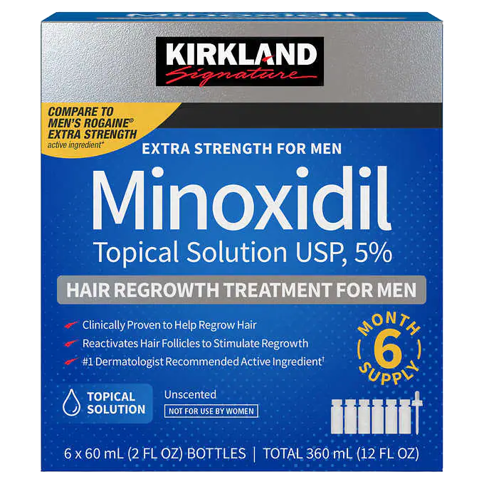 Kirkland 5% Minoxidil Extra Strength Liquid Hair Loss and Hair Regrowth Treatment 6 Month