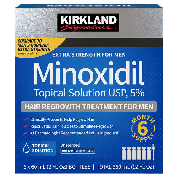 Kirkland 5% Minoxidil Extra Strength Liquid Hair Loss and Hair Regrowth Treatment 6 Month With 3 Droppers